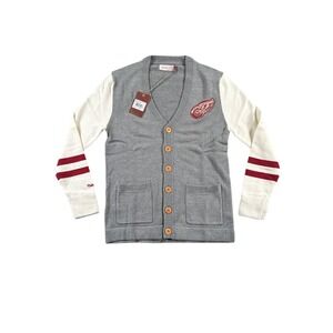 Mitchell & Ness Detriot Red Wings Cardigana Sweater Mens Small Gray V Neck Retro